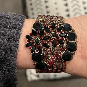 Heidi Daus Collectable Cuff Floral Statement Bracelet Red Black Valentine’s Day